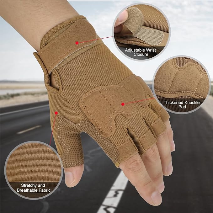 FIORETTO Fingerless Gloves for Men, Breathable Grip Palm Gloves for Motorcycle Riding, Driving, Cycling, Exercise, Workout, Climbing, Hiking and Outdoor Activities M210603