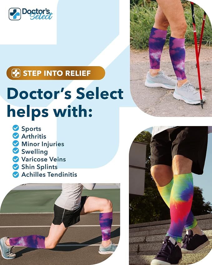 Doctor's Select 2 Pairs Copper Calf Compression Sleeve - Leg Compression Sleeves for Women & Men, Shin Splint Relief