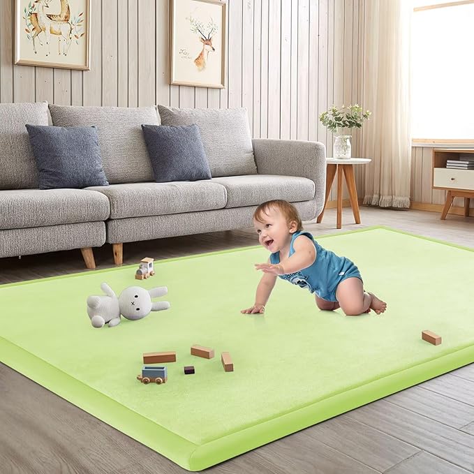 Baby Play Mat for Floor Nursery Muscle Mat Area Rug Playroom Rug 79x110" Elastic Foam 1.3" Thick Crawling Mat for Babies,Toddlers, Infants (Light Green)