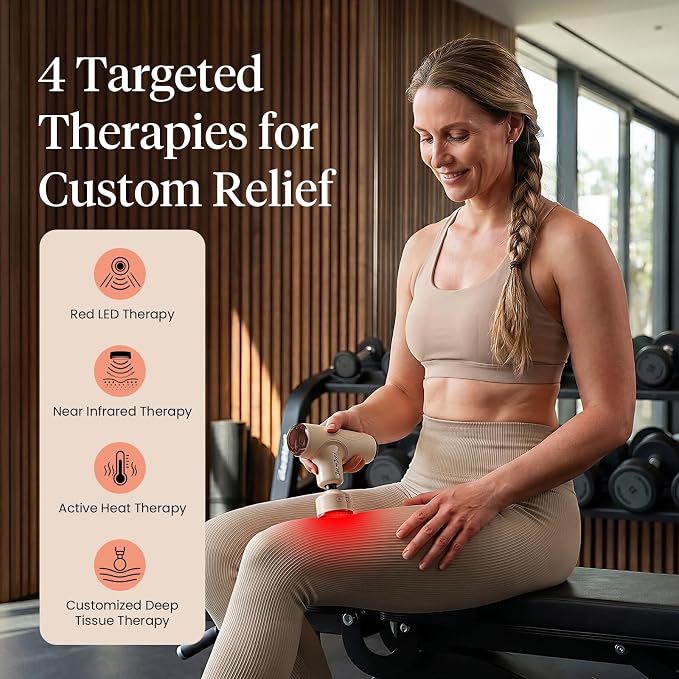 BOB AND BRAD Q2 Ultra Mini Massage Gun with Red LED Therapy Infrared Heat | Portable, Ultra-Quiet Handheld Massager, Muscle Comfort, 5 speeds, 5 heads, Carry Case, Home, Office, Travel