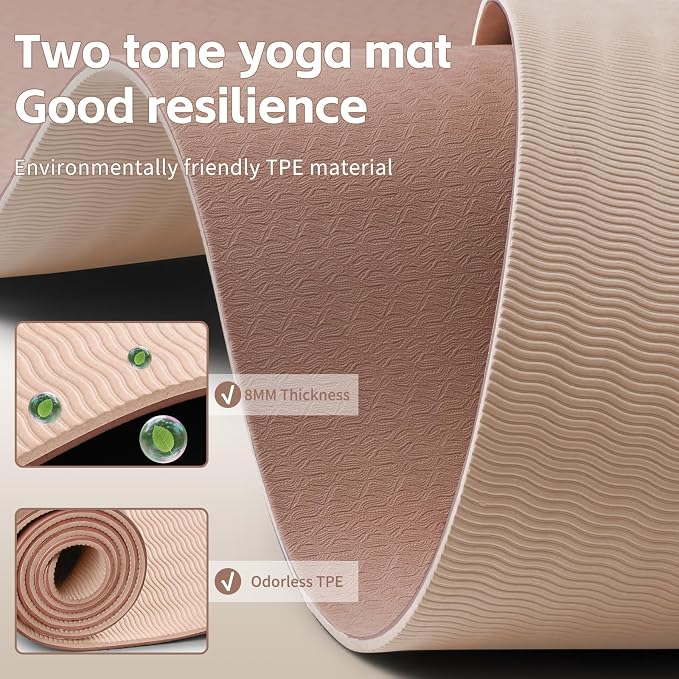 PAIDU Yoga Mat 8mm TPE Non‑Slip Fitness Mat with Strap for Home Workouts | SGS Certified, Odorless, Tear‑Resistant, Unisex, for Yoga, Pilates, Meditation, Home & Gym Workouts