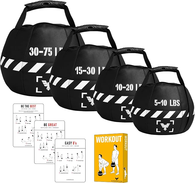 Elite Kettlebell Sandbag - Heavy Duty Sand Weights Bag for Cross Training, Strength Training, Workout, Functional Fitness, Adjustable Weight, Durable Training Equipment for Home & Gym (UN-FILLED)