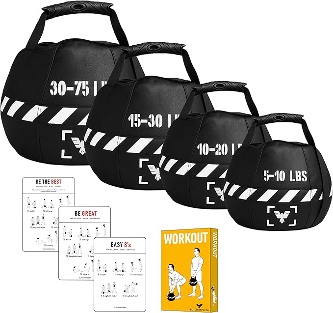 Elite Kettlebell Sandbag - Heavy Duty Sand Weights Bag for Cross Training, Strength Training, Workout, Functional Fitness, Adjustable Weight, Durable Training Equipment for Home & Gym (UN-FILLED)