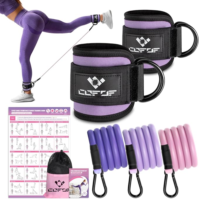 Ankle Resistance Bands with Cuffs, Leg Exercise Equipment with Poster | Ankle Bands for Working Out, Kickbacks Hip, Leg Glute, Resistance Workout Equipment for Women
