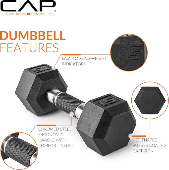 CAP 280 LB, 550 LB, 1200 LB Dumbbell Set with Horizontal 2-3 Tier Rack, Rubber Hex Free Weights, Home Gym Weight Set for Strength Training