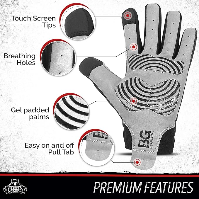 Bear Grips Weight Lifting Gloves for Men & Women | Half Finger Lifting Gloves | Full Finger Workout Gloves for Men | No Finger Exercise Gloves l Compression Weightlifting Gloves | Gym Gloves for Men