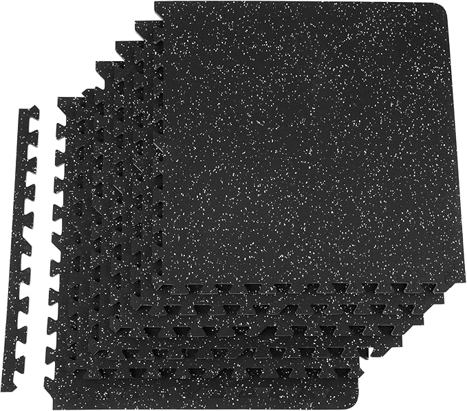 VEVOR 0.56Inch 24sq.ft 6 Tiles Gym Flooring for Home Gym, Rubber Top with High Density EVA Foam, 25 x 25In Gym Floor Exercise Equipment Mats, Interlocking Gym Mats, Puzzle Workout Mats, Black & Gray | Rubber Top with High Density EVA Foam, 25 x 25 in F...
