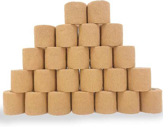 24 Pack Brown Breathable Self Adhesive Bandage Wrap 2 Inch, Multi-Purpose Non-Woven Cohesive Wrap - Vet Wrap | Athletic Tape | Medical Tape, Ankle Sprains, Swelling, Pets.