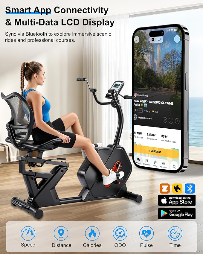 Kawnina Recumbent Exercise Bike for Home, Extra Wide Seat & Arm Exerciser | Ergonomic Back Support, Adjustable Rail, 16-Level Resistance, 420 lbs Capacity
