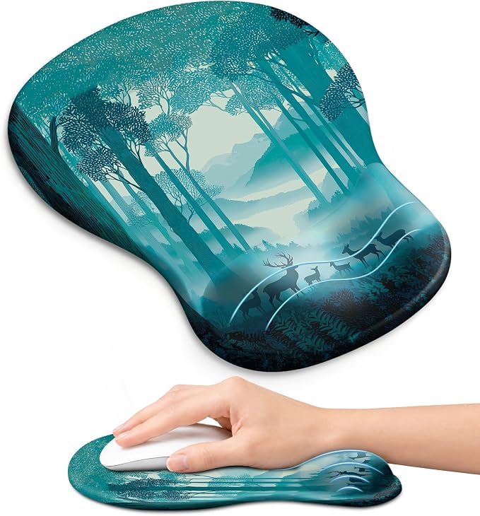 Ergonomic Mouse Pad with Wrist Rest, Gel Wrist Support, Deer Forest | 10.2 x 7.6 in Mouse Pad with Smooth Fabric Surface and Non-Slip Rubber Base for Office, Home, Study, and Gaming