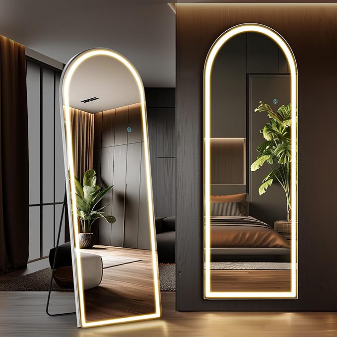 OLIXIS 16"x 60" Arched Full Length Mirror with Lights, LED Body Mirror | with 3 Color Lighting, Wall Mounted Mirrors for Bedroom, Home, Entryway with Tempered Glass