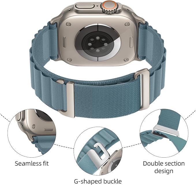 Alpine Nylon Sport Bands Compatible with Apple Watch Ultra Band 49mm 46mm 45mm 44mm 42mm Men Women, Stretch Loop Strap with D-Hook for iWatch Series 10 Ultra SE 9 8 7 6 5 4 3 2 1 (Light Blue, 38mm/40mm/41mm/42mm(Series 10))