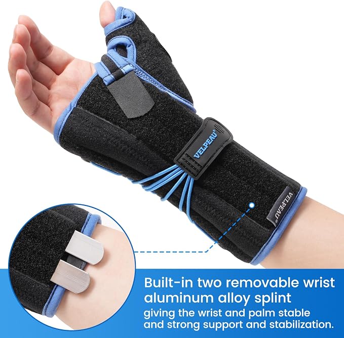 Velpeau Carpal Tunnel Wrist Brace with Thumb Stabilizer Night Support, Stabilizes Wrist Thumb Joint, Pain Relief for Tendonitis, De Quervain's Tenosynovitis, Arthritis (Drawstring, Left Hand, S)
