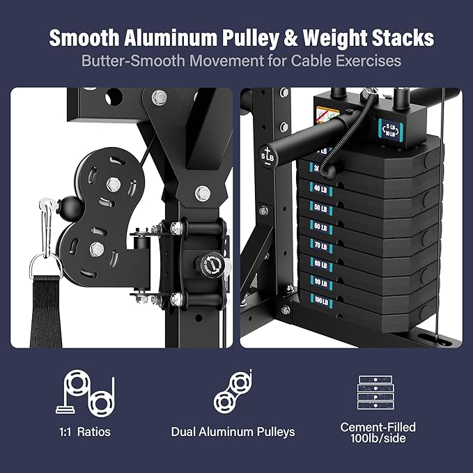 Major Fitness Drone2 Advanced Training Smith Machines– All-in-One Home Gym Squat Rack with Aluminum Pulley Set , Weight Bar, Dual LAT Pull-Down Systems & Cable Crossover Machine for Full-Body Workouts