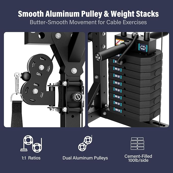 Major Fitness Drone2 Advanced Training Smith Machines– All-in-One Home Gym Squat Rack with Aluminum Pulley Set , Weight Bar, Dual LAT Pull-Down Systems & Cable Crossover Machine for Full-Body Workouts