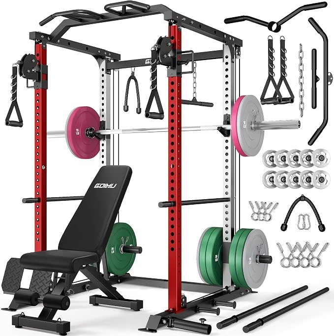 DP01 Power Cage, 2000LBS Squat Rack with Cable Crossover and Dual Independent Pulley System, Full Cage for Full Body Training, Power Rack with More Training Attachments for Home Gym