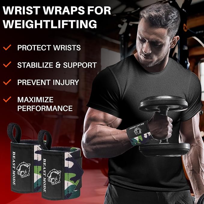 TECEUM Elastic Cotton Weightlifting Wrist Wraps with Thumb Loops, 1 Pair
