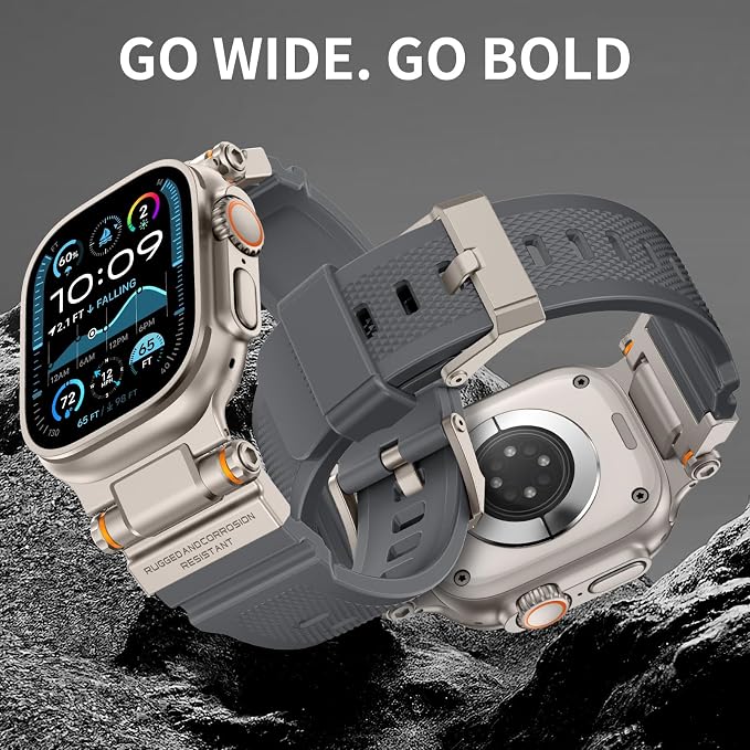 Band Compatible with Apple Watch Ultra 3/2/1 Band 49/46/45/44mm | Metal Connector with Silicone Rugged Strap for iWatch Ultra Series 11/10/9/8/7/6/SE3/SE2/SE/5/4/3/2/1, Gray/Titanium