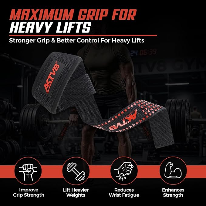 AKTV8 Lifting Straps for Deadlifts, 23 inch 4mm Padded Wrist Straps for Gym | Stronger Grip During Weight Lifting & Powerlifting, Heavy Duty Polyester-Cotton Gym Straps for Pull Ups, Rows & Heavier Lifts
