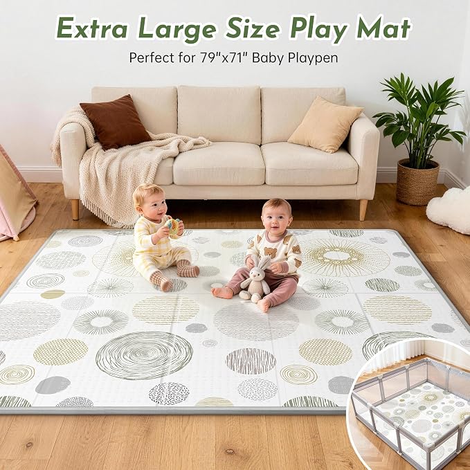 Baby Play Mat,79"x71" Extra Large Foldable Play Mat,Foam Play Mat for Baby | Reversible Baby Play Mats for Floor, Soft Baby Crawling Mat,Non-Toxic Tummy Time for Babies and Toddlers, Waterproof Playmat