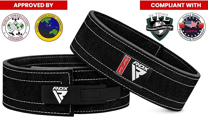 RDX Weight Lifting Belt Powerlifting, Approved By IPL and USPA, 10mm Thick 4" Leather Lumbar Back Support, Lever Buckle Gym Strength Training Equipment, Bodybuilding Deadlifts Squats Workout Men Women