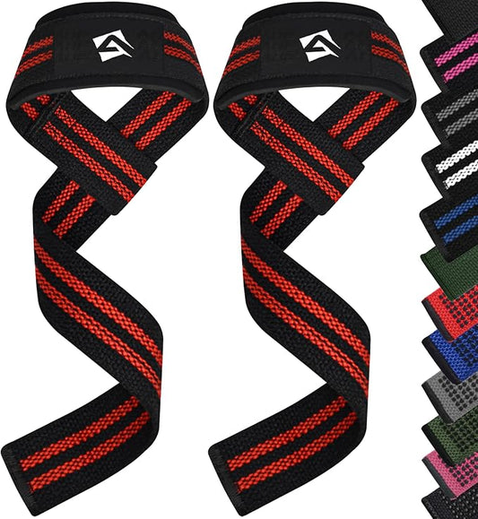 AQF Weight Lifting Straps, Padded Cotton Gym Wrist Straps for Deadlifts | 23" Extra-Long, Heavy-Duty Webbing, 5mm Neoprene Cushioning, Open-Loop Design, Sold as Pair, Ideal for Rows & Pull Workout