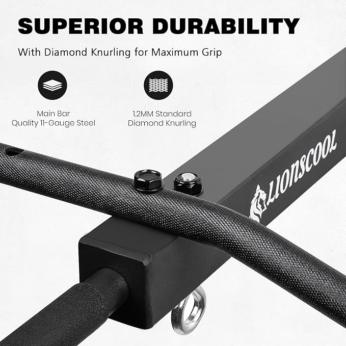 LIONSCOOL Multifunctional Wall Mounted Pull Up Bar with Pulley System, 48" and 16"/24" Multi-Grip Chin Up Bar, Cable Pulley Attachments Included, Perfect for Upper Body Workouts