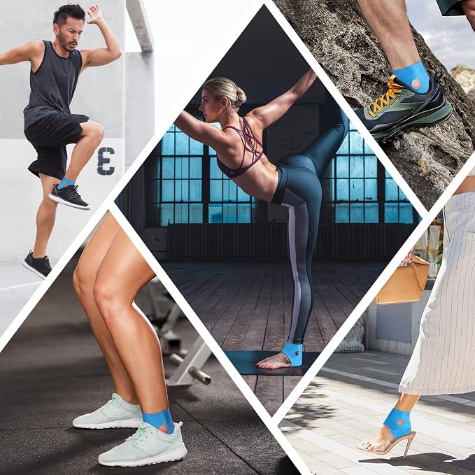 KTQUICK Precut Kinesiology Tape for Ankle,12 PCS,20% Stronger Adhesive,Blue | Precut Ankle Support Tape with Premium Cotton, Breathable, Waterproof Athletic Tape for Running, Training & Hiking