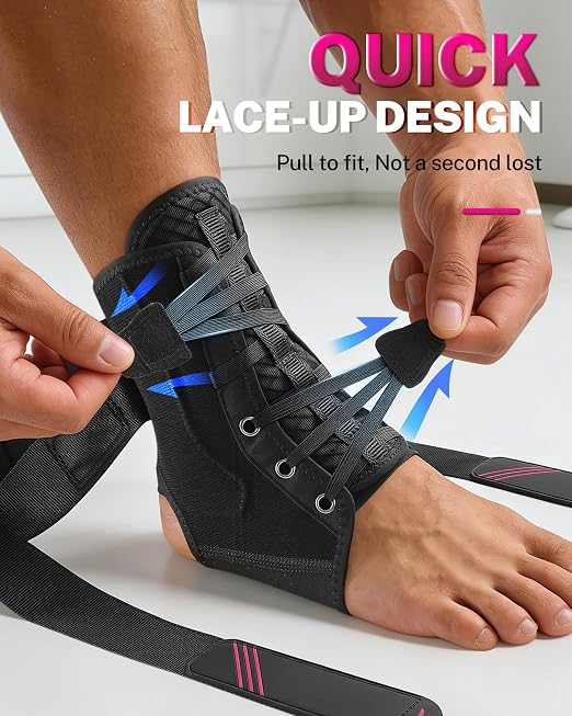 1.5mm Ultra Thin Ankle Brace for Women Men, Figure-8 Support, L | Fits Inside Shoes, Lightweight Breathable Design, Adjustable Compression Support For Sports, Running, Work And Daily Wear