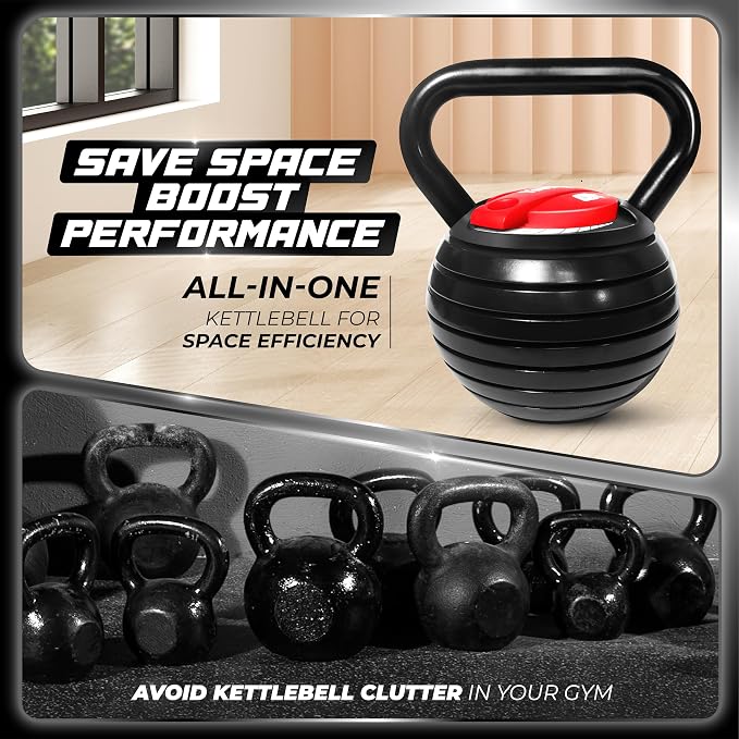 Yes4All Adjustable Kettlebell Set, 20–40 LB Weight Set, Solid Cast Iron Handle with Spacer Disks & Secure Lock, Space-Saving Kettlebell for Home Gym Strength Training, Black