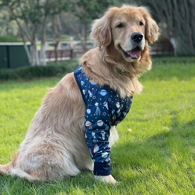 HDKUW Dog Elbow Protector for Calluses, Dog Joint Recovery Sleeve for Prevent Licking Wound, Elbow Sleeves with Mesh Pad for Medium Large Dogs (3XL, Universe)