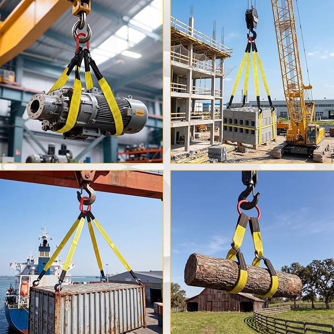 2 Pack Lifting Slings Straps with Hooks Web Slings Capacity Polyester Bridle Sling Heavy Duty Two Leg Lifting Straps for Engines Cranes Hoists Truck (3.3ft,Yellow)