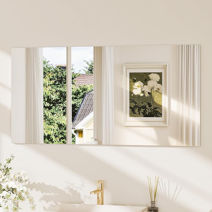TokeShimi 48x24 Frameless Bathroom Mirror, Vanity Bathroom Mirror for Wall Shatterproof Modern Rectangle Mirrors for Bedroom, Living Room, Entryway, Home Gym, Entryway