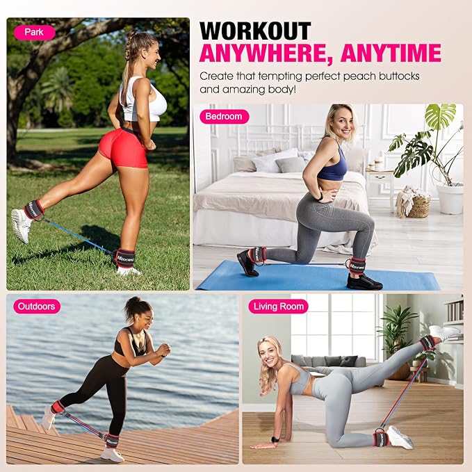 HOXWC Ankle Resistance Bands with Cuffs, Ankle Bands for Working Out, Ankle Resistance Band for Leg, Booty Workout Equipment for Kickbacks Hip Fitness Training, Exercise Bands for Butt Lift Women