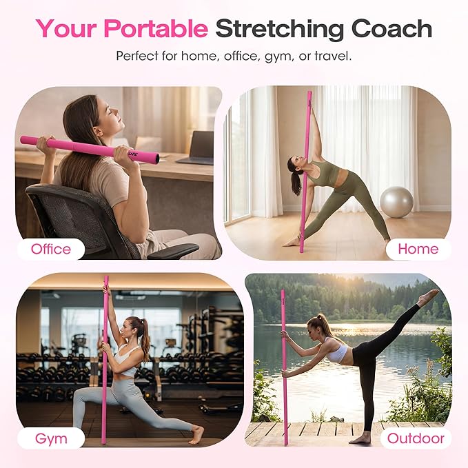 Yoga Stick, 58 Inch Mobility Stick with 3 Adjustable Lengths. Threaded Stable Alloy Steel Exercise Equipment for Stretching, Fitness, Posture Correction & Therapy - For Women & Kids at Home