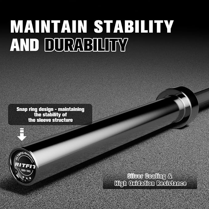 RitFit Elite 7ft Olympic Barbell, Robust 45lb Barbell for Weightlifting and Powerlifting, Superior Olympic Bar with Exceptional 500lbs Load Capacity, Weight Bar for 2” Standard Plates