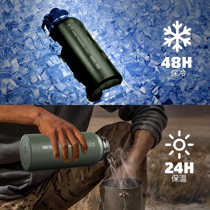 ONETIGRIS 32oz Insulated Tactical Water Bottle with Straw & MOLLE Sleeve | 3 Lids,Keeps Ice Cold 48H Hot 24H,304 Food-Grade Stainless Steel,360° Leakproof Silicone Seal,2 Straws Kit,Paracord Handle