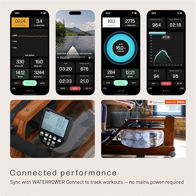 WaterRower Walnut Rowing Machine with S4 BLE Monitor | USA Made Water Rower | Original Handcrafted Erg Machine for Home Use & Gym | Best Warranty