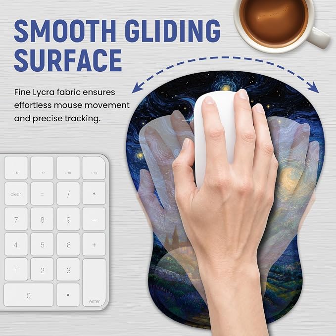 Ergonomic Mouse Pad with Wrist Rest, Gel Wrist Support, Starry | 10.2 x 7.6 in Mouse Pad with Smooth Fabric Surface and Non-Slip Rubber Base for Office, Home, Study, and Gaming