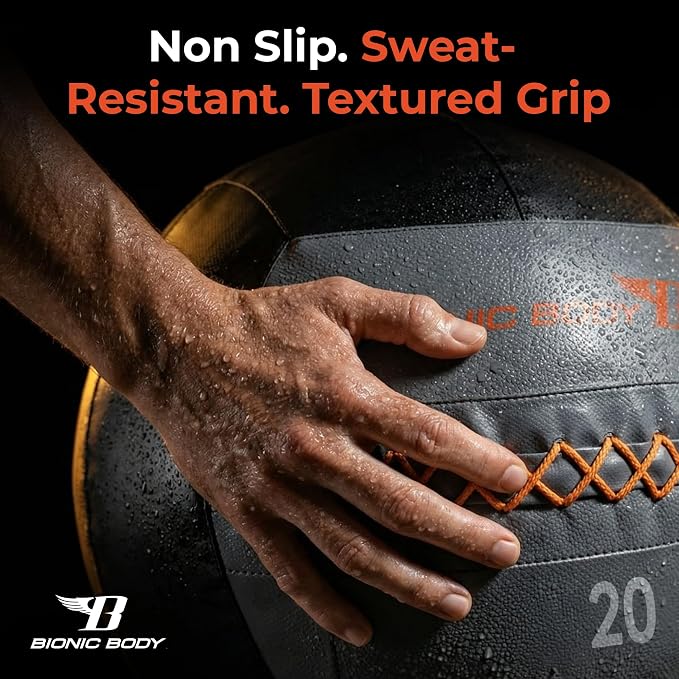 Bionic Body Soft Medicine Ball Weighted Slam Wall Ball for Cardio Workout and Core Training – Ideal for Squat, Lunge, and Partner Toss