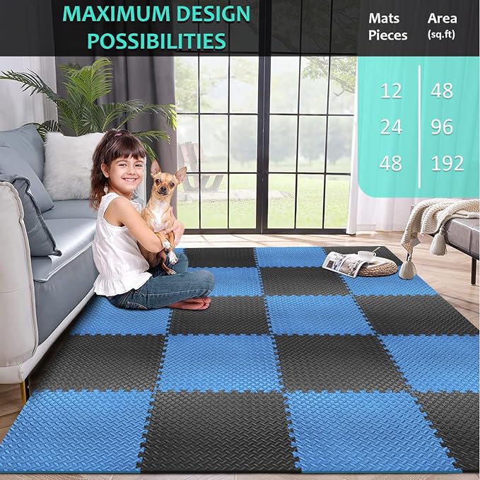 BEAUTYOVO Puzzle Exercise Mat with 12/24/48 Tiles Interlocking Foam Gym Mats, 24'' x 24'' EVA Foam Floor Tiles, Protective Flooring Mats for Gym Equipment