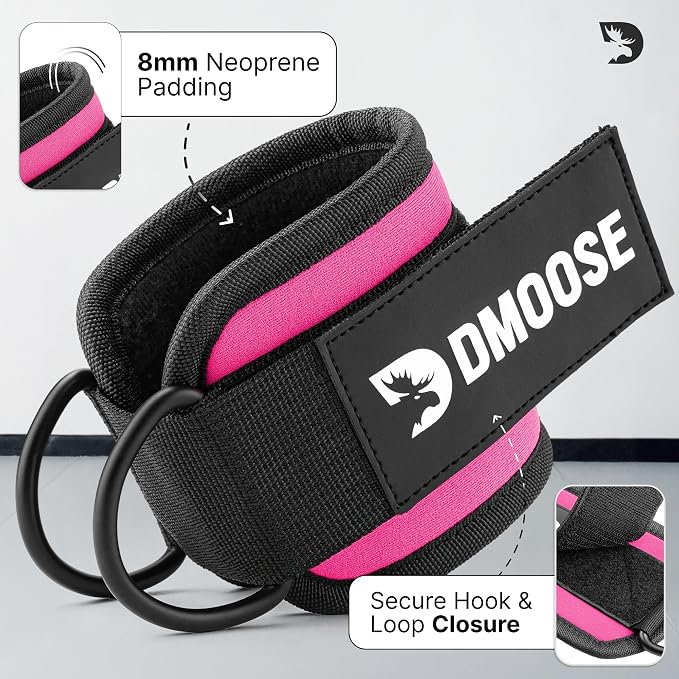 DMoose Ankle Strap for Cable Machine - One Size Fit with Premium Padding, Workout Kickback Ankle Cuffs, Ankle Bands for Working Out, Booty Workouts, Leg Extension, Hip Abductors & Lower Body Exercises