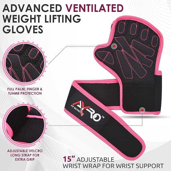 AYRO Workout Gloves for Men & Women, Gym Gloves for Men, Weight Lifting Gloves with 15" Wrist Wraps & Support, Breathable Palm Padding, Non-Slip Grip for Fitness, Cross Training & Bodybuilding