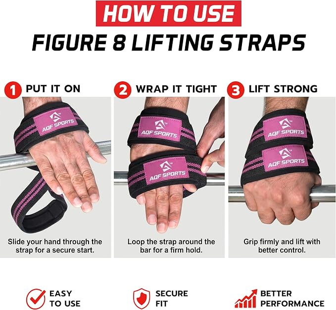 AQF Figure 8 Weight Lifting Straps, Padded Cuff Support for Deadlift