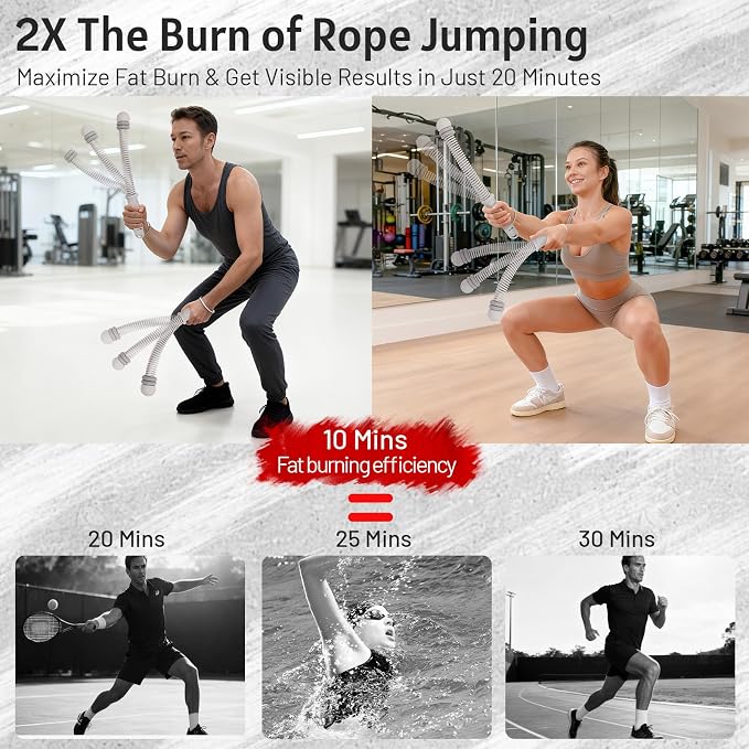 Portable Ropeless Battle Ropes for Men & Women,Adjustable Weights Cordless Battle Ropes for Home Gym,Exercise Ropes with Variable Resistance,for Strength & HIIT(Grey)