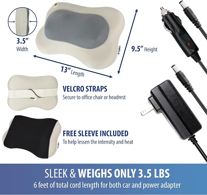 Zyllion Shiatsu Back and Neck Massager with Heat - 3D Electric Kneading Deep Tissue Massage Pillow for Muscle Pain Relief, Cream, ZMA-13 | Shiatsu, Deep Tissue, 3D, Electric, Kneading, Massage Pillow, Muscle Therapy, Doctor Recommended, Car Adapter, No...