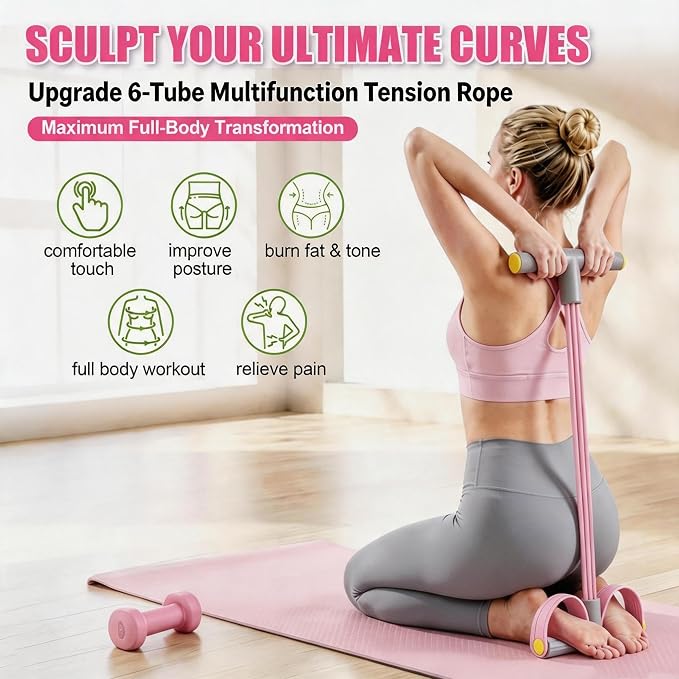 Multifunction Foot Pedal Resistance Bands with Handles, 6-Tube Elastic Yoga Exercise Bands, Home Gym Workout Equipment for Women & Men to Abs, Core, Leg, Arm, Waist Stretching