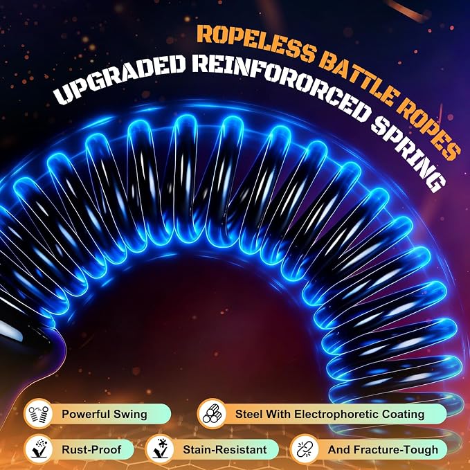 Cordless Battle Ropes, Adjustable Ropeless Battle Ropes for Home Gym | Portable Arm Fitness Equipment for Strength Training & Cardio, No Anchor Needed with Training Poster