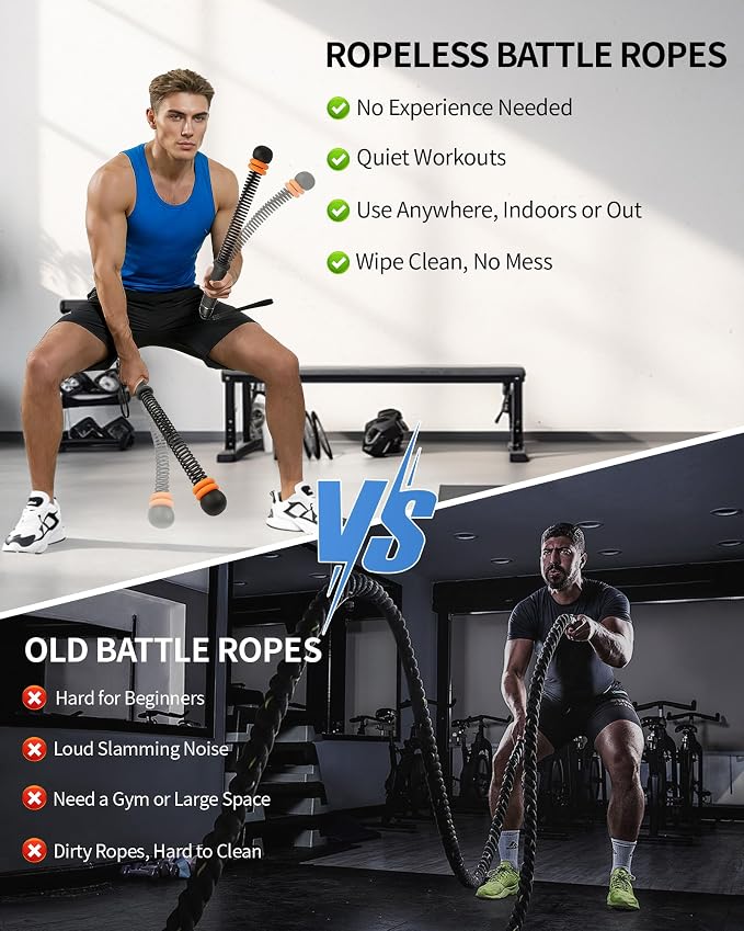 Weighted Ropeless Battle Ropes, Adjustable Resistance & Portable Cordless | Non-Slip Handle, Storage Bag Included, for HIIT Low-Impact Training, Full Body Strength Home Gym Equipment for Men Women