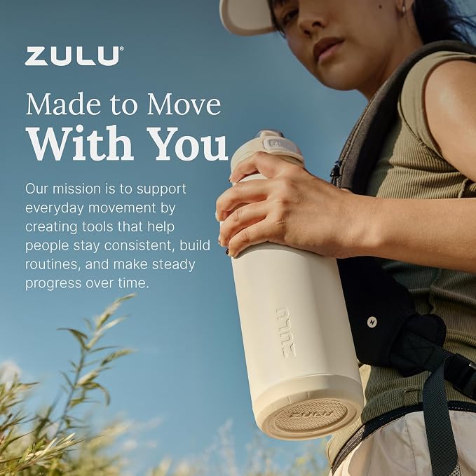 ZULU Ace 24oz Insulated Stainless Steel Water Bottle, Chug Spout, Ice Blue | Leakproof water bottle keeps drinks cold for hours. BPA-free, locking lid, sip or chug, perfect for gym, travel, and school.